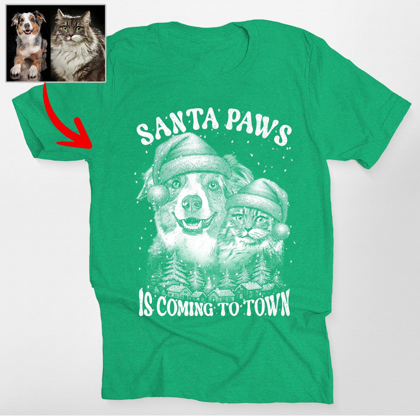 Santa Paws Dog Mom Bella Canvas T-Shirt Christmas, custom pet portrait gift for pet lovers (view 3)