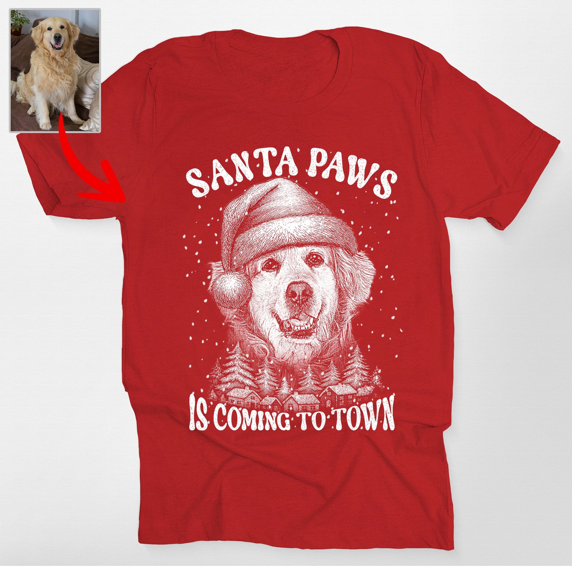 Santa Paws Dog Mom Bella Canvas T-Shirt Christmas, custom pet portrait gift for pet lovers (view 5)
