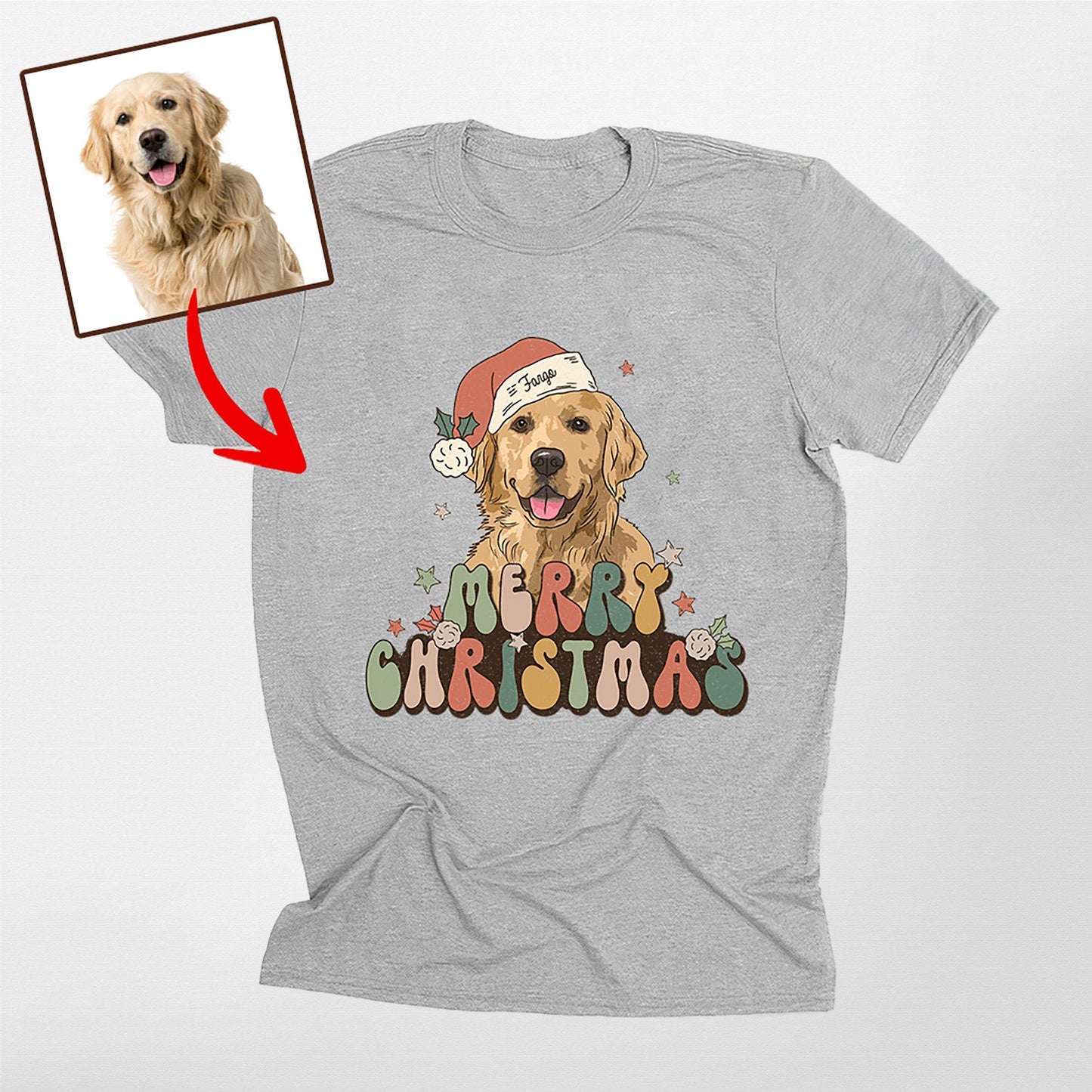 Santa Pet Classic T-Shirt, custom pet portrait gift for pet lovers