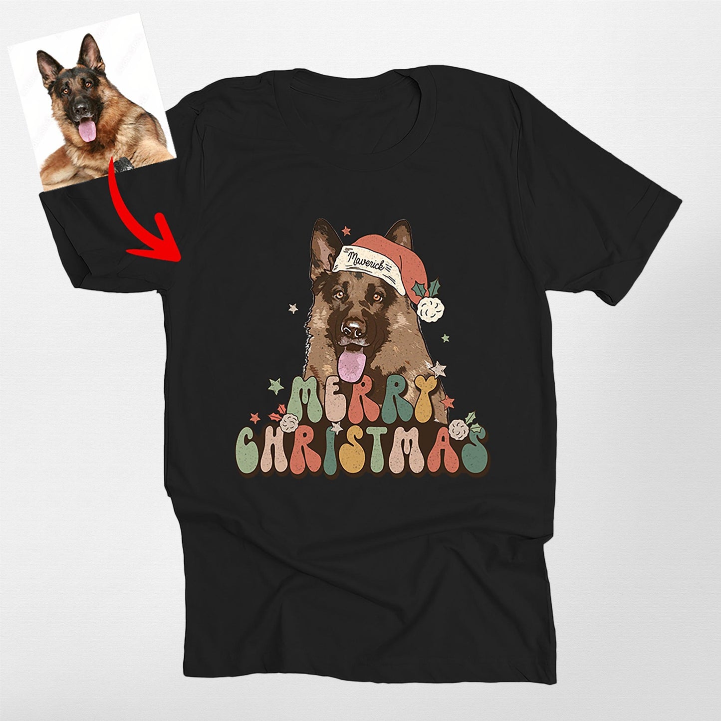 Santa Pet Classic T-Shirt, custom pet portrait gift for pet lovers (view 2)