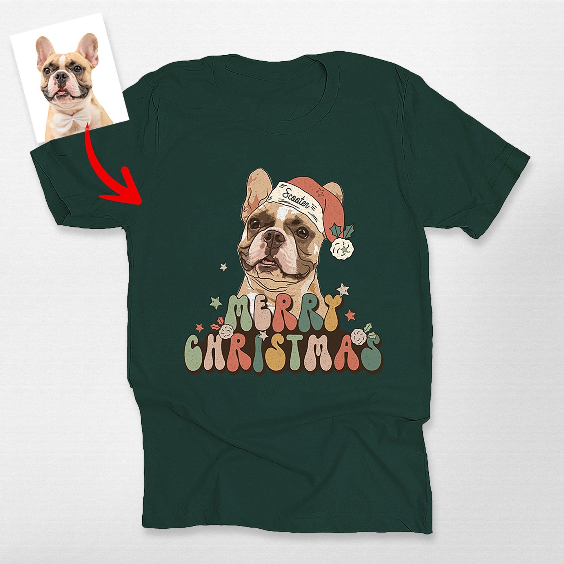 Santa Pet Classic T-Shirt, custom pet portrait gift for pet lovers (view 3)