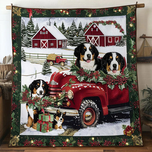 Santa's Bernese Truck Quilt Blanket