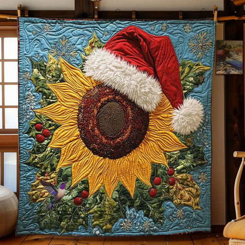 Santa's Sunflower Joy Quilt Blanket