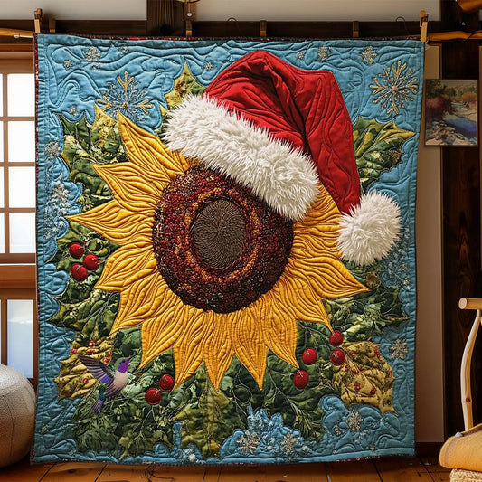 Santa's Sunflower Joy Quilt Blanket