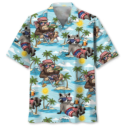 Sasquatch and Raccoon Summer Vacation Hawaiian Shirt, funny meme tee gift
