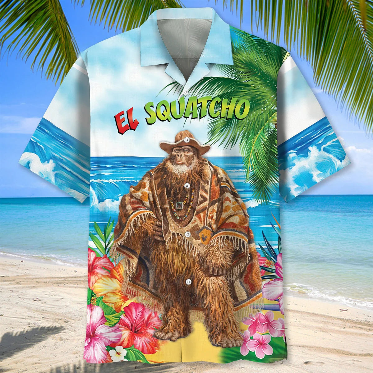 Sasquatch Poncho Beach Hawaiian Shirt, custom shirt gift for men