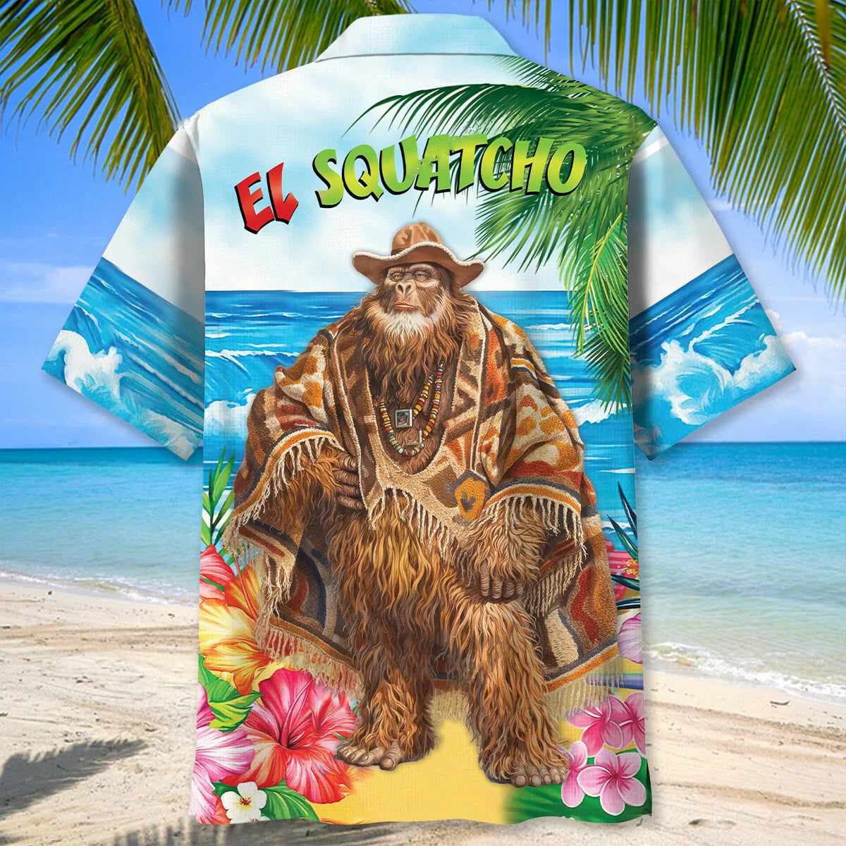 Sasquatch Poncho Beach Hawaiian Shirt, custom shirt gift for men (view 3)