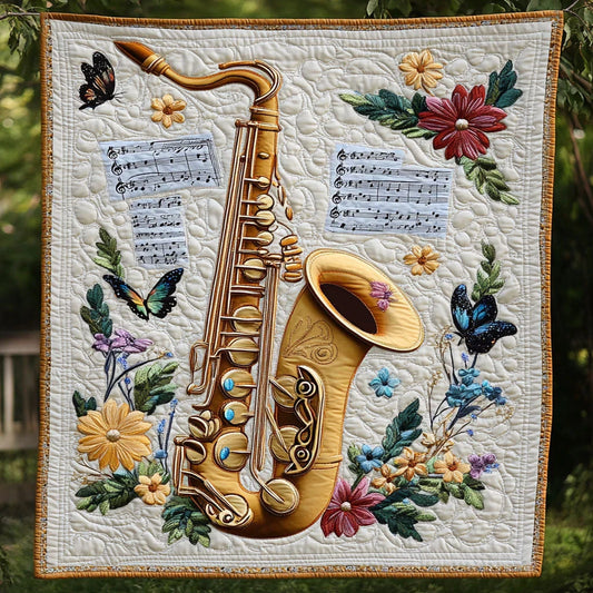 Saxophone Rhythm Quilt Blanket