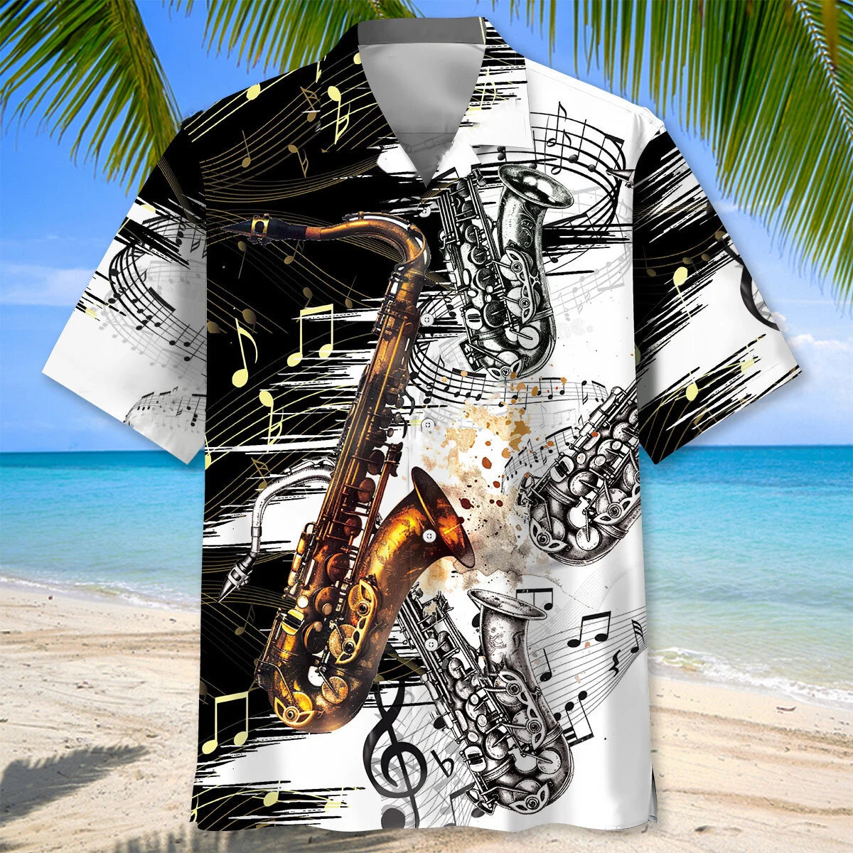 Saxophone Art Hawaiian Shirt, custom shirt gift for men