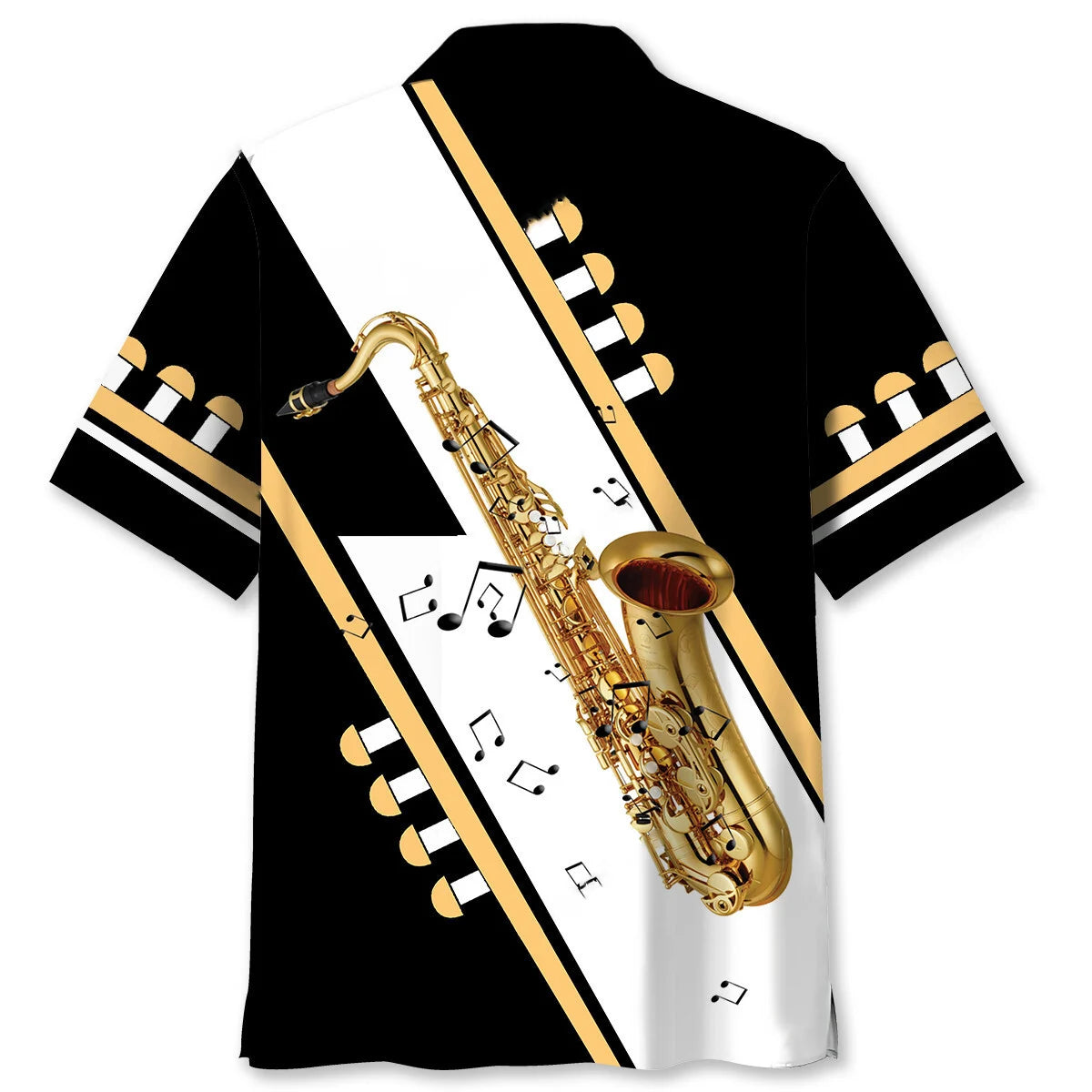 Saxophone Black White Hawaiian Shirt, custom shirt gift for men (view 2)