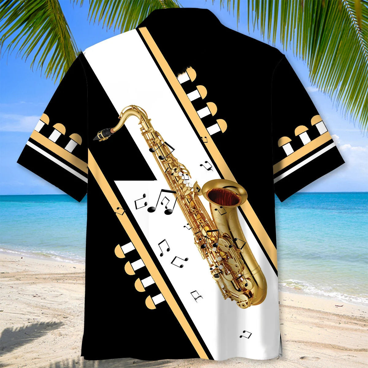 Saxophone Black White Hawaiian Shirt, custom shirt gift for men (view 3)