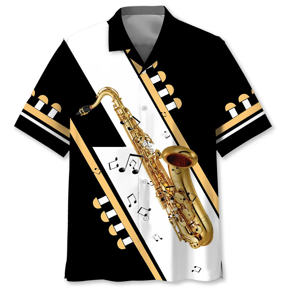 Saxophone Black White Hawaiian Shirt, custom shirt gift for men (view 4)