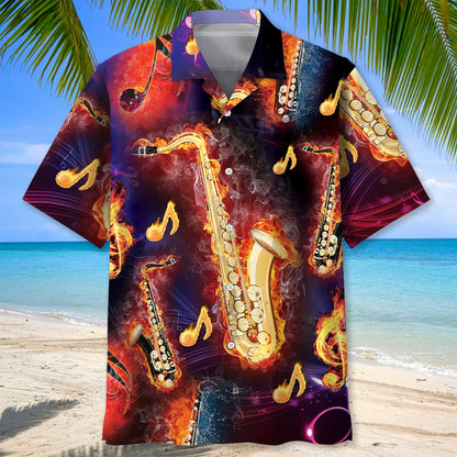 Saxophone Colorful Hawaiian Shirt, custom shirt gift for men