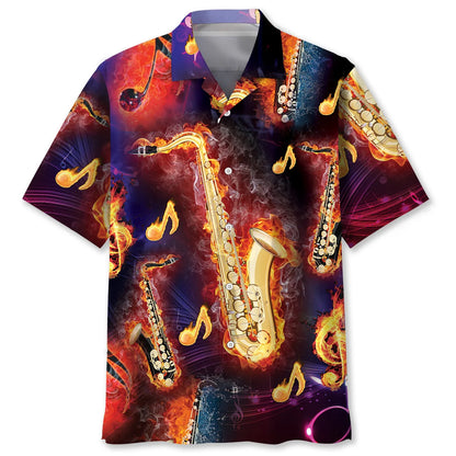Saxophone Colorful Hawaiian Shirt, custom shirt gift for men (view 2)