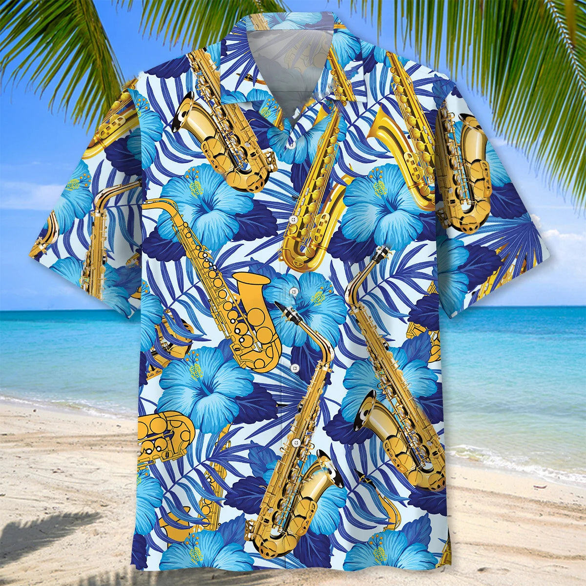Saxophone Tropical Hawaiian Shirt, custom shirt gift for men