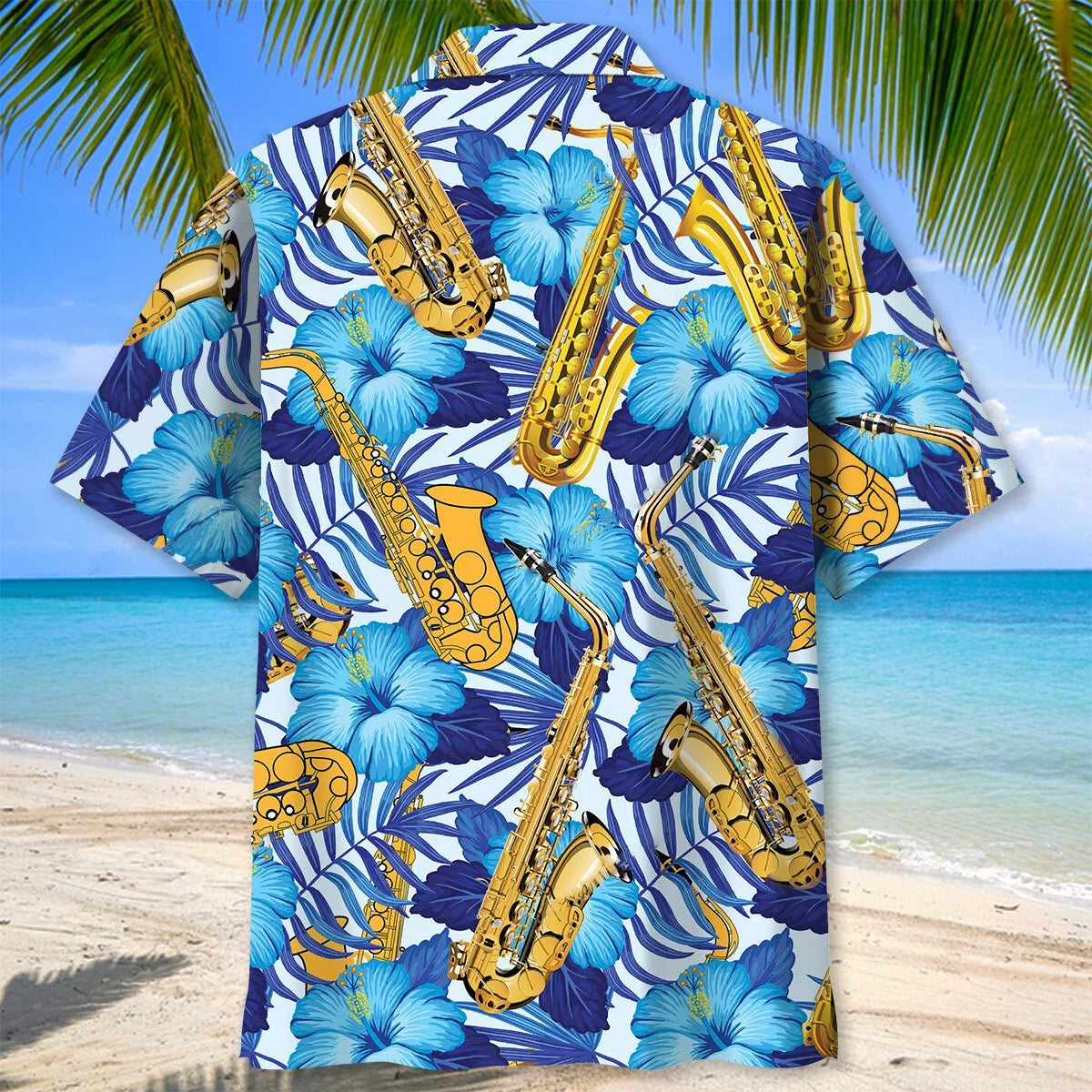 Saxophone Tropical Hawaiian Shirt, custom shirt gift for men (view 3)