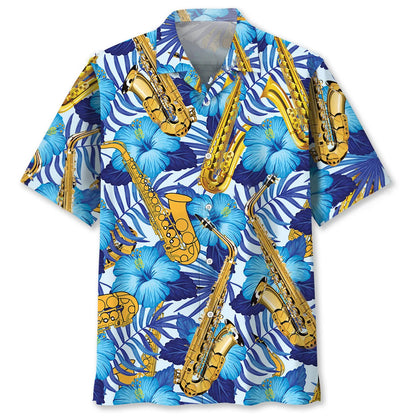 Saxophone Tropical Hawaiian Shirt, custom shirt gift for men (view 4)