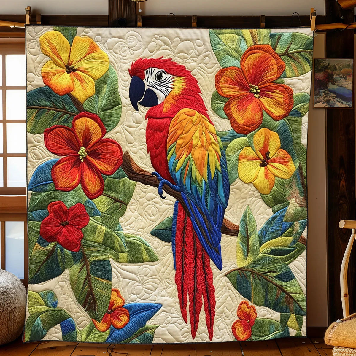 Scarlet Macaw Haven Quilt Blanket