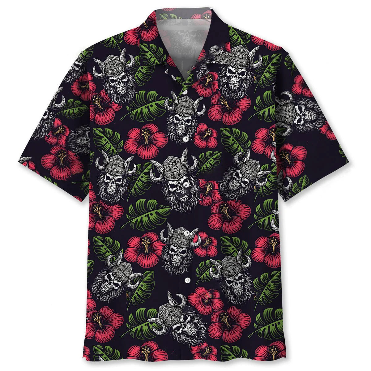 Scary Skull Head Viking Warrior Hawaiian Shirt, custom shirt gift for men