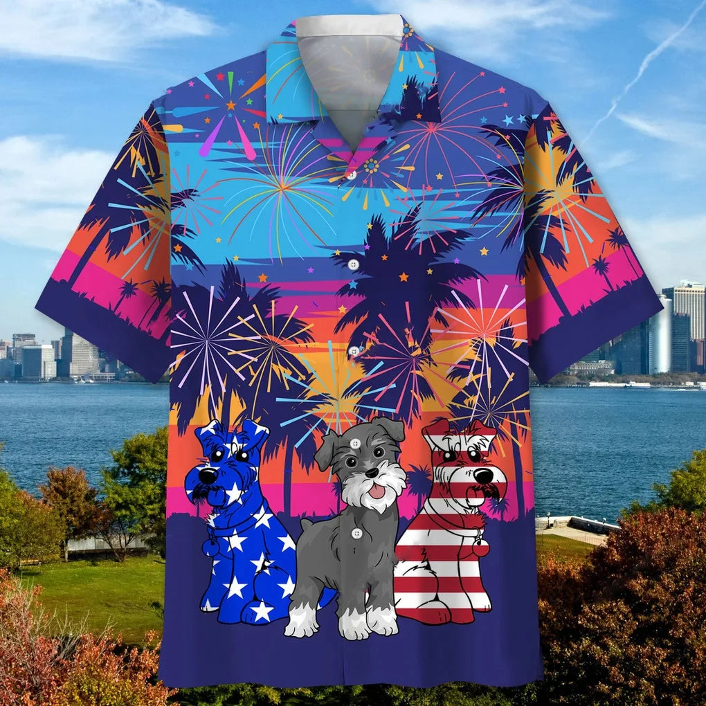 Schnauzer Firework Usa Hawaiian Shirt, patriotic gift for 4th of July