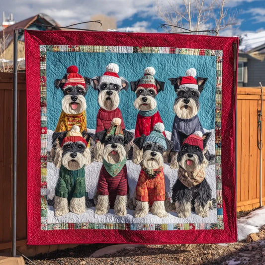 Schnauzers In Winter Quilt Blanket
