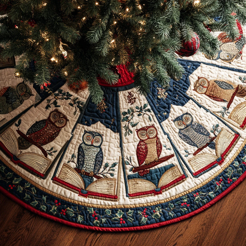 Scholar Forest Owl Christmas Quilted Tree Skirt