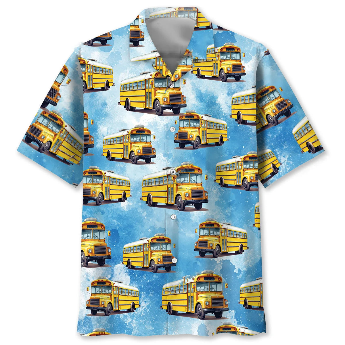 School Bus Blue Hawaiian Shirt, custom shirt gift for men