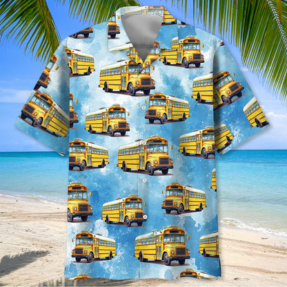 School Bus Blue Hawaiian Shirt, custom shirt gift for men (view 2)