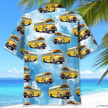 School Bus Blue Hawaiian Shirt, custom shirt gift for men (view 3)
