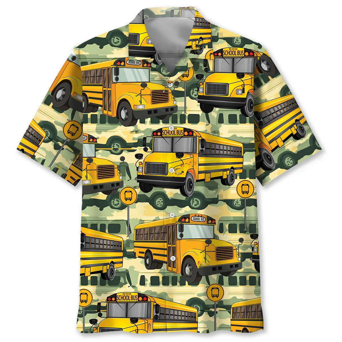School Bus Camouflage Hawaiian Shirt, custom shirt gift for men