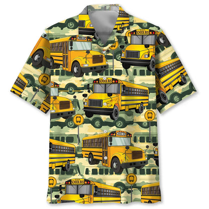 School Bus Camouflage Hawaiian Shirt, custom shirt gift for men