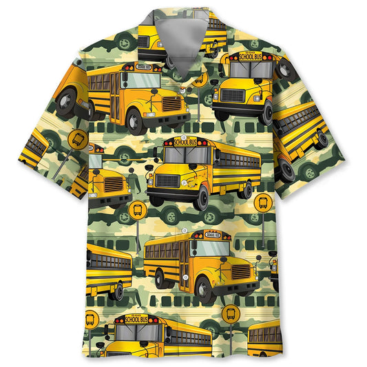 School Bus Camouflage Hawaiian Shirt, custom shirt gift for men