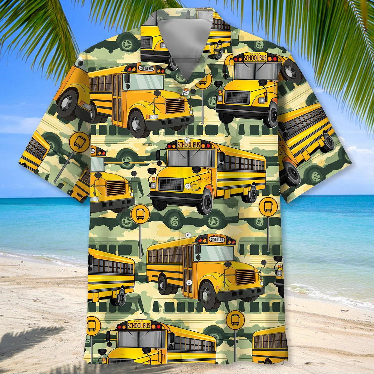 School Bus Camouflage Hawaiian Shirt, custom shirt gift for men (view 2)