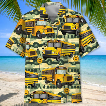 School Bus Camouflage Hawaiian Shirt, custom shirt gift for men (view 2)