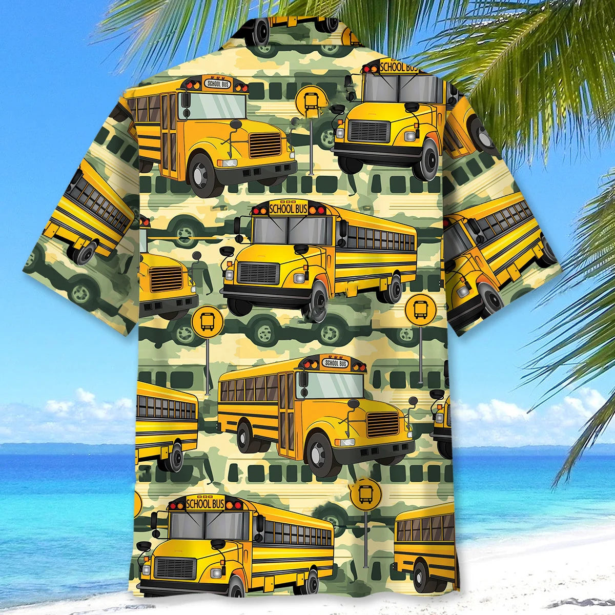School Bus Camouflage Hawaiian Shirt, custom shirt gift for men (view 4)