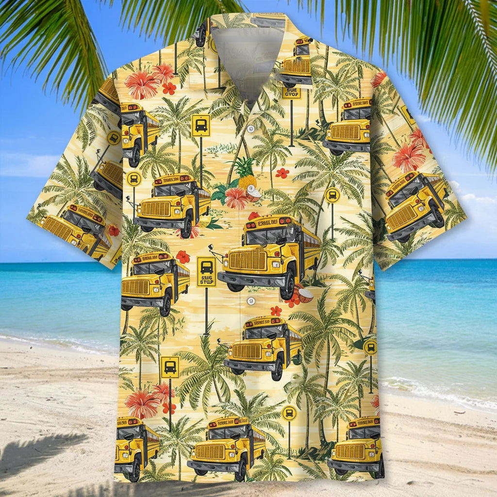 School Bus Coconut Hawaiian Shirt, custom shirt gift for men