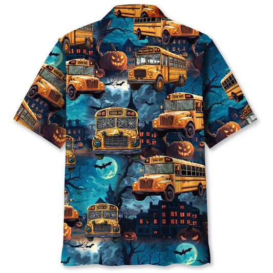 School Bus Halloween Night Hawaiian Shirt, custom shirt gift for men