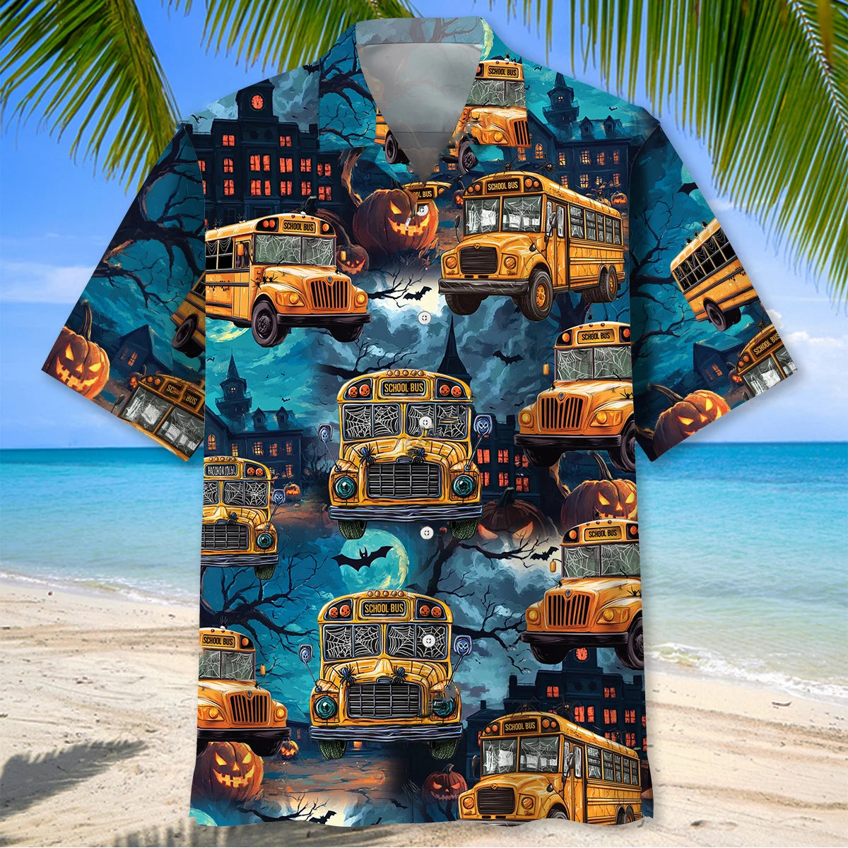 School Bus Halloween Night Hawaiian Shirt, custom shirt gift for men (view 2)