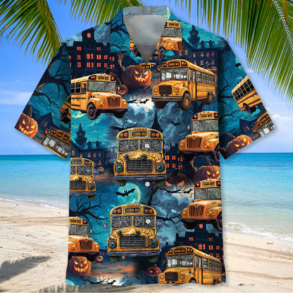 School Bus Halloween Night Hawaiian Shirt, custom shirt gift for men (view 2)