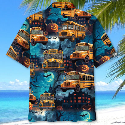 School Bus Halloween Night Hawaiian Shirt, custom shirt gift for men (view 3)