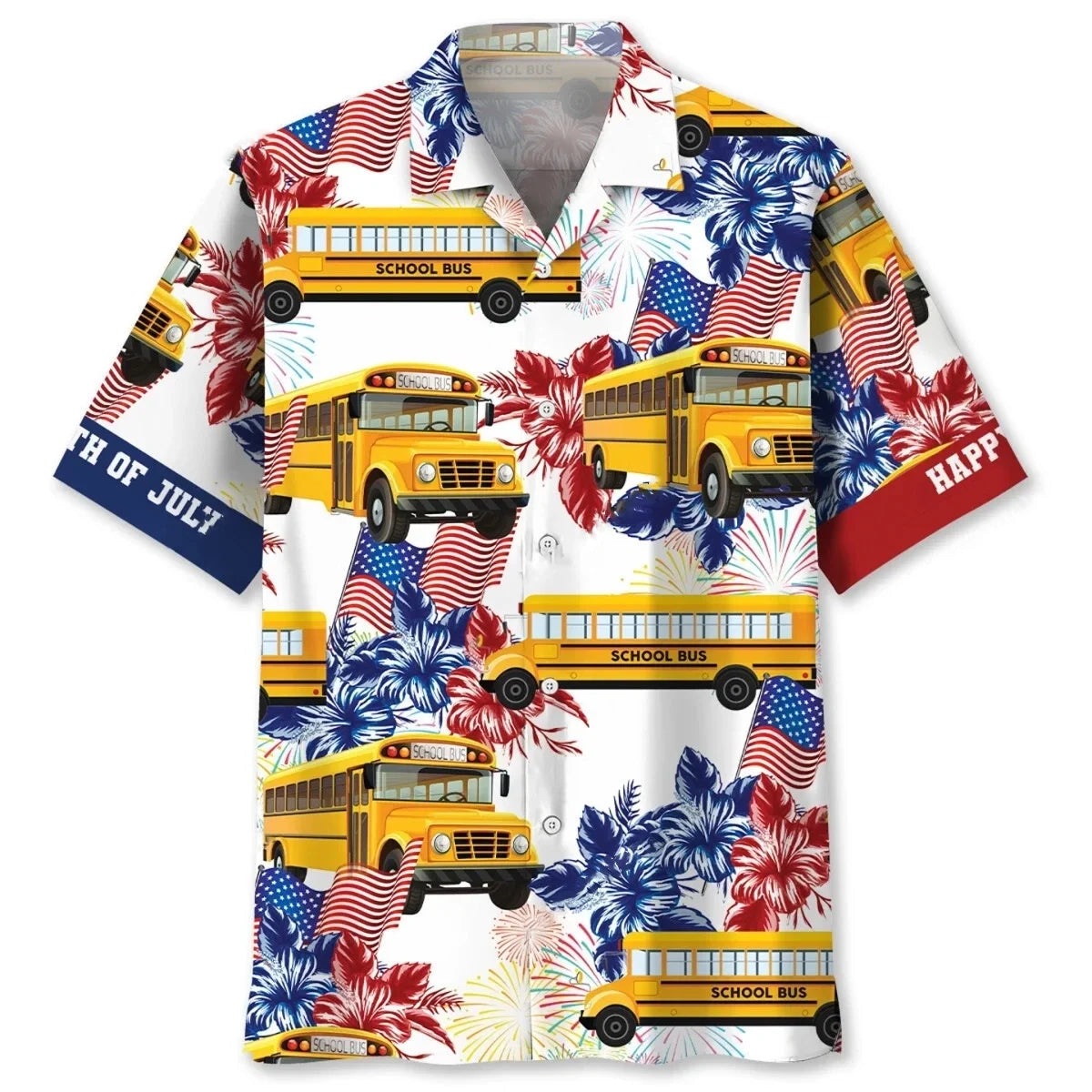 School Bus Happy 4th of July Hawaiian Shirt, custom shirt gift for men (view 3)