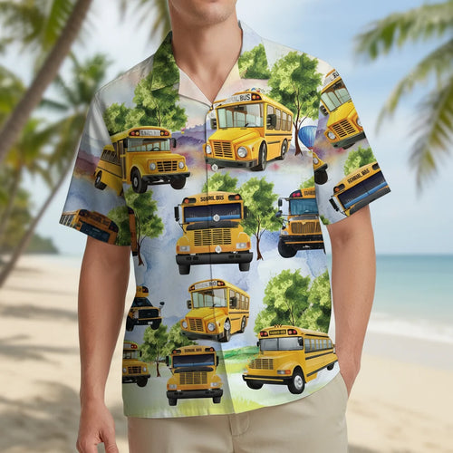 School Bus Hawaiian Shirt, custom shirt gift for men