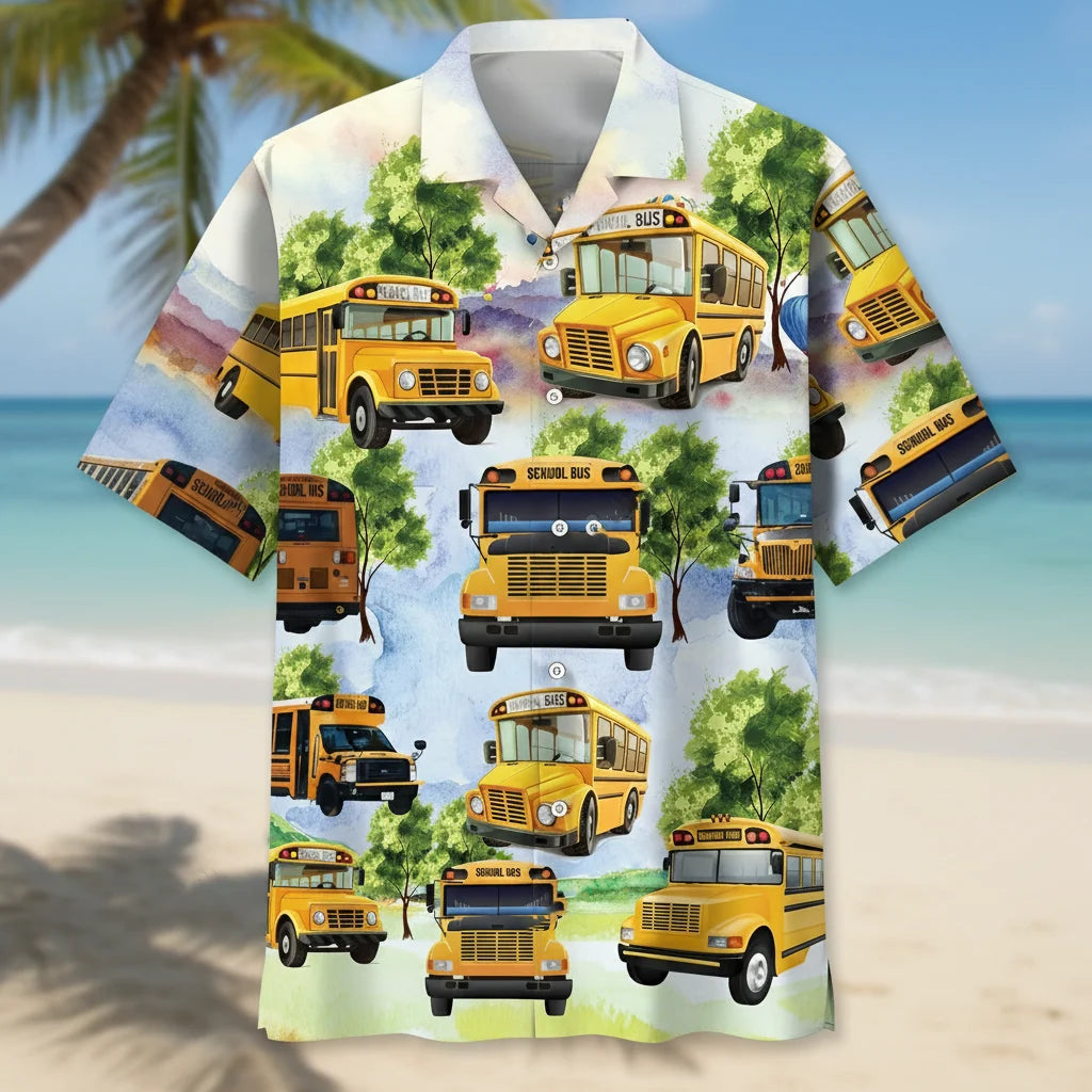 School Bus Hawaiian Shirt, custom shirt gift for men (view 3)