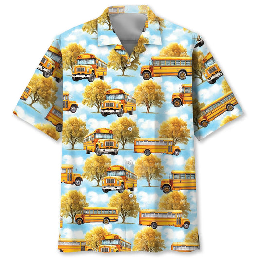 School Bus Man Watercolor Vintage Art Hawaiian Shirt, custom shirt gift for men