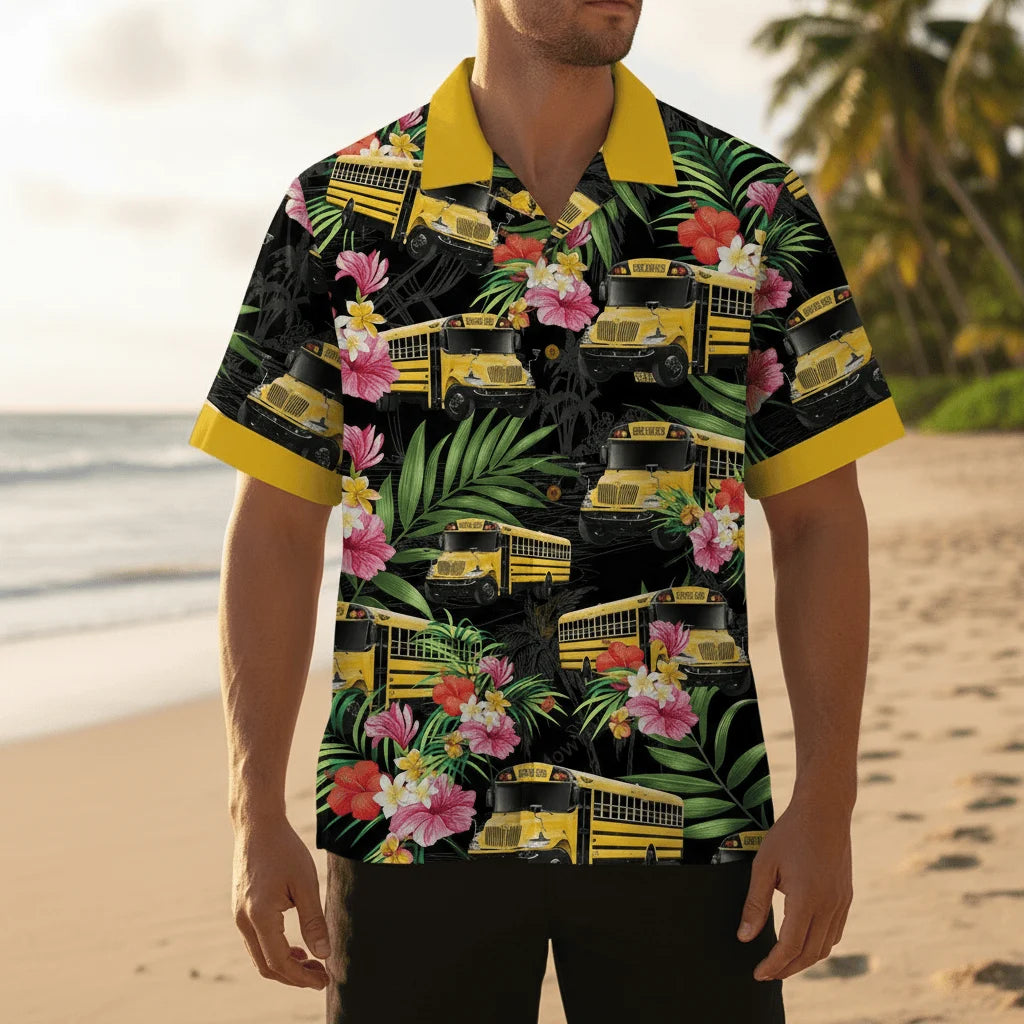 School Bus Nature Hawaiian Shirt, custom shirt gift for men
