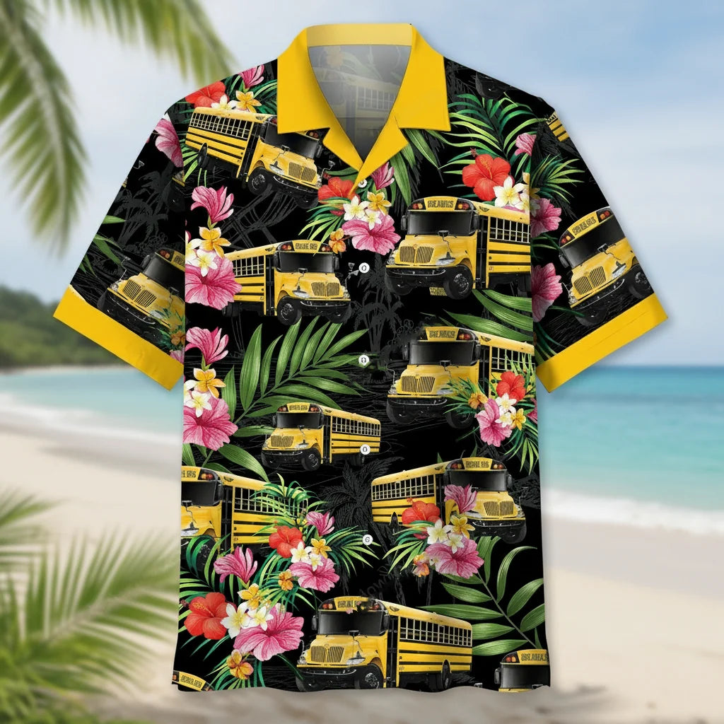 School Bus Nature Hawaiian Shirt, custom shirt gift for men (view 2)