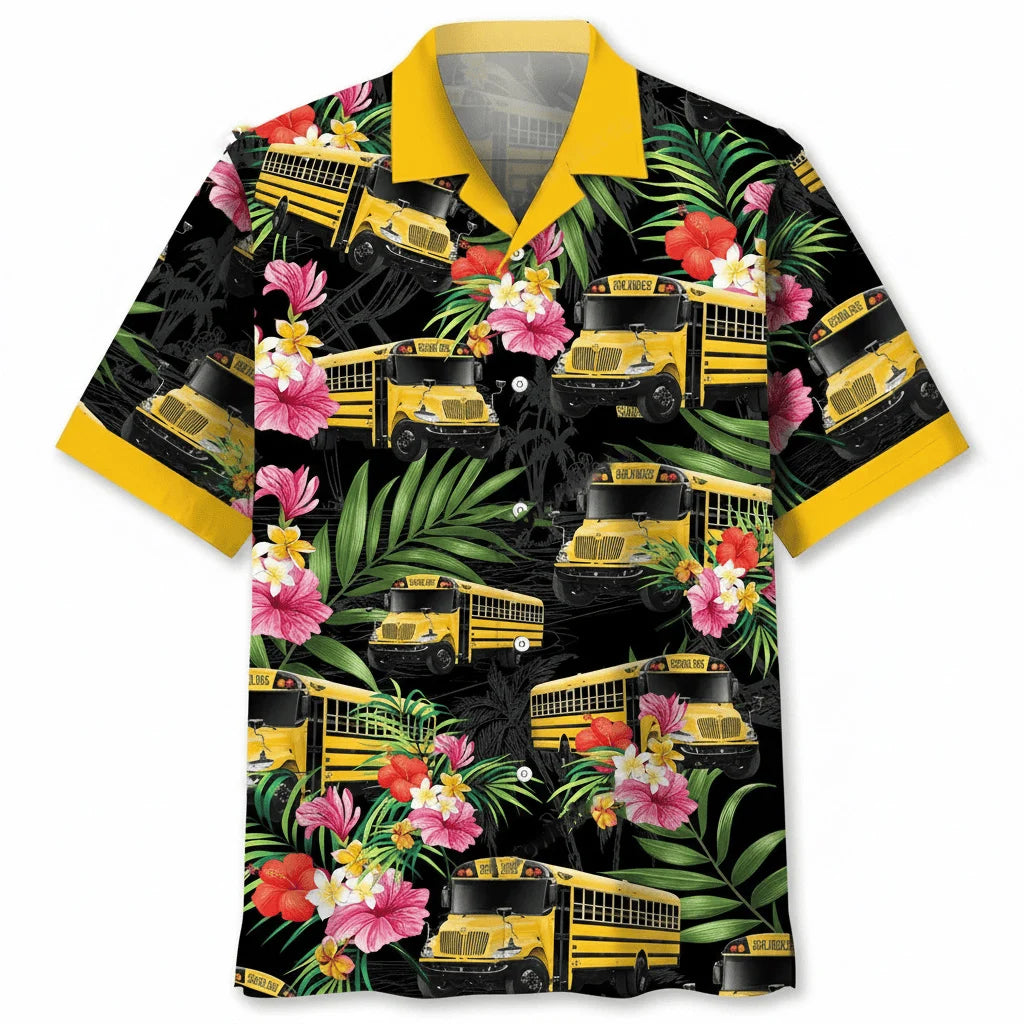 School Bus Nature Hawaiian Shirt, custom shirt gift for men (view 3)