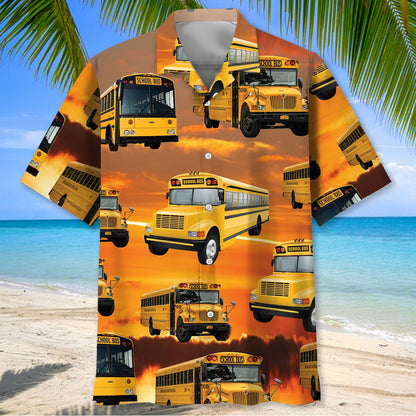 School Bus Sunset Hawaiian Shirt, custom shirt gift for men