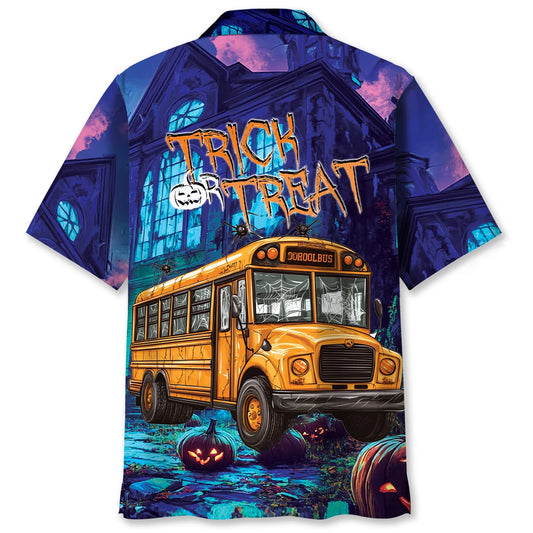 School Bus Trick or Treat Hawaiian Shirt, custom shirt gift for men