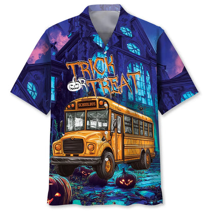School Bus Trick or Treat Hawaiian Shirt, custom shirt gift for men (view 4)